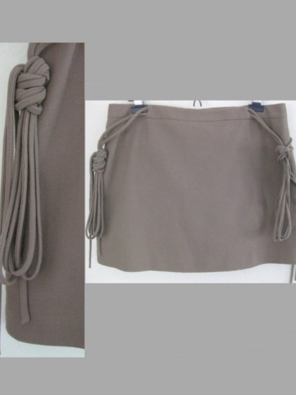 Brown mini skirt 12 Cotton BCBG MaxAzria Collection Rope trim Taupe Lined Short